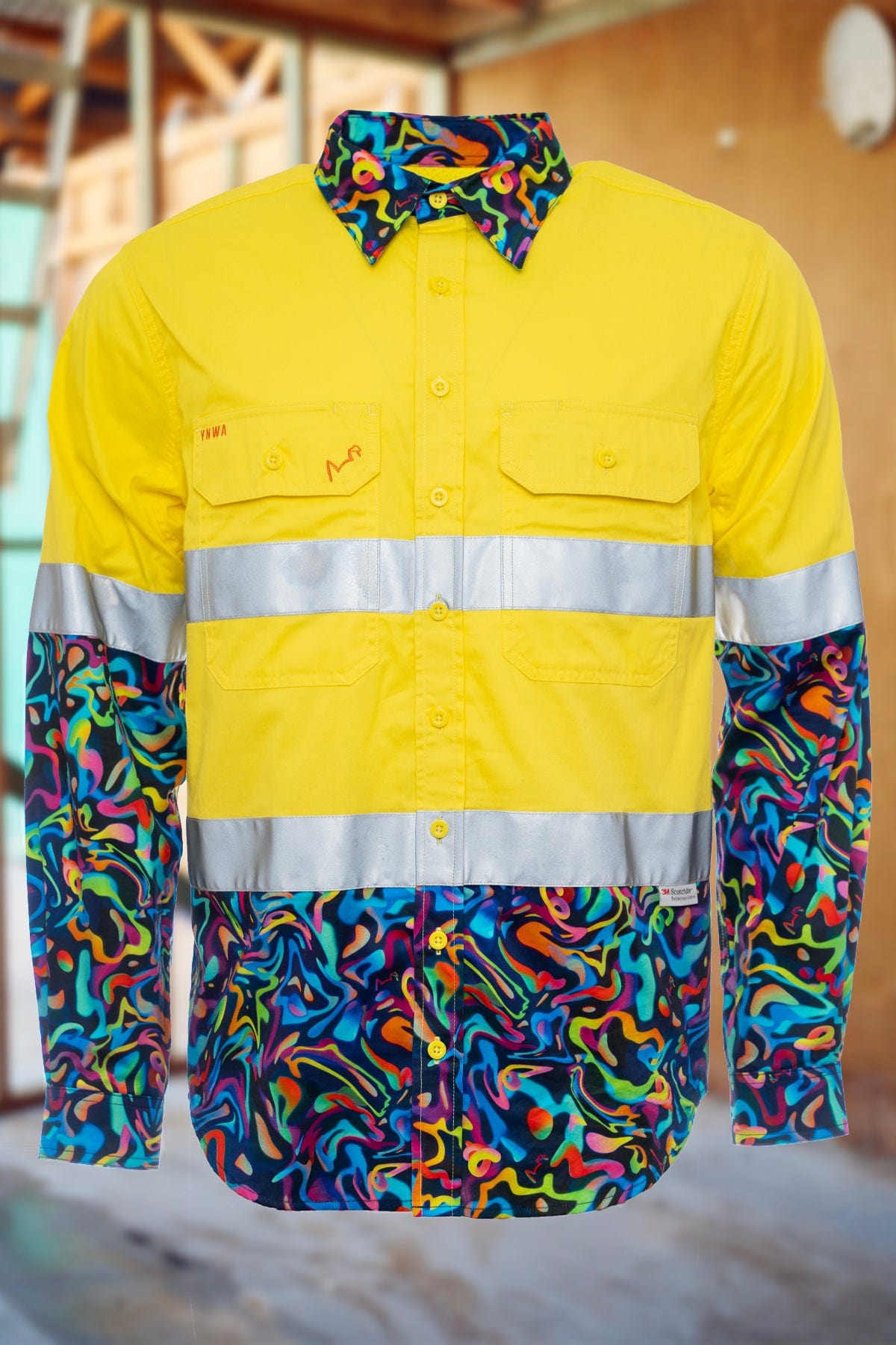 Men's Pearler Yellow Day/Night Hi Vis 2.0 Full Button Work Shirt - Image 2