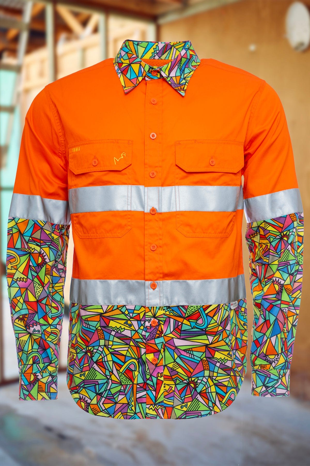 Men's Bonza Orange Day/Night Hi Vis 2.0 Full Button Work Shirt - Image 2