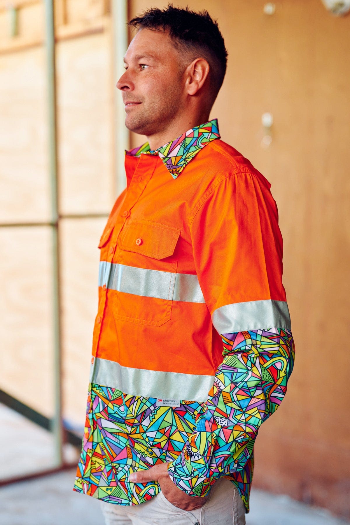 Men's Bonza Orange Day/Night Hi Vis 2.0 Full Button Work Shirt - Image 3