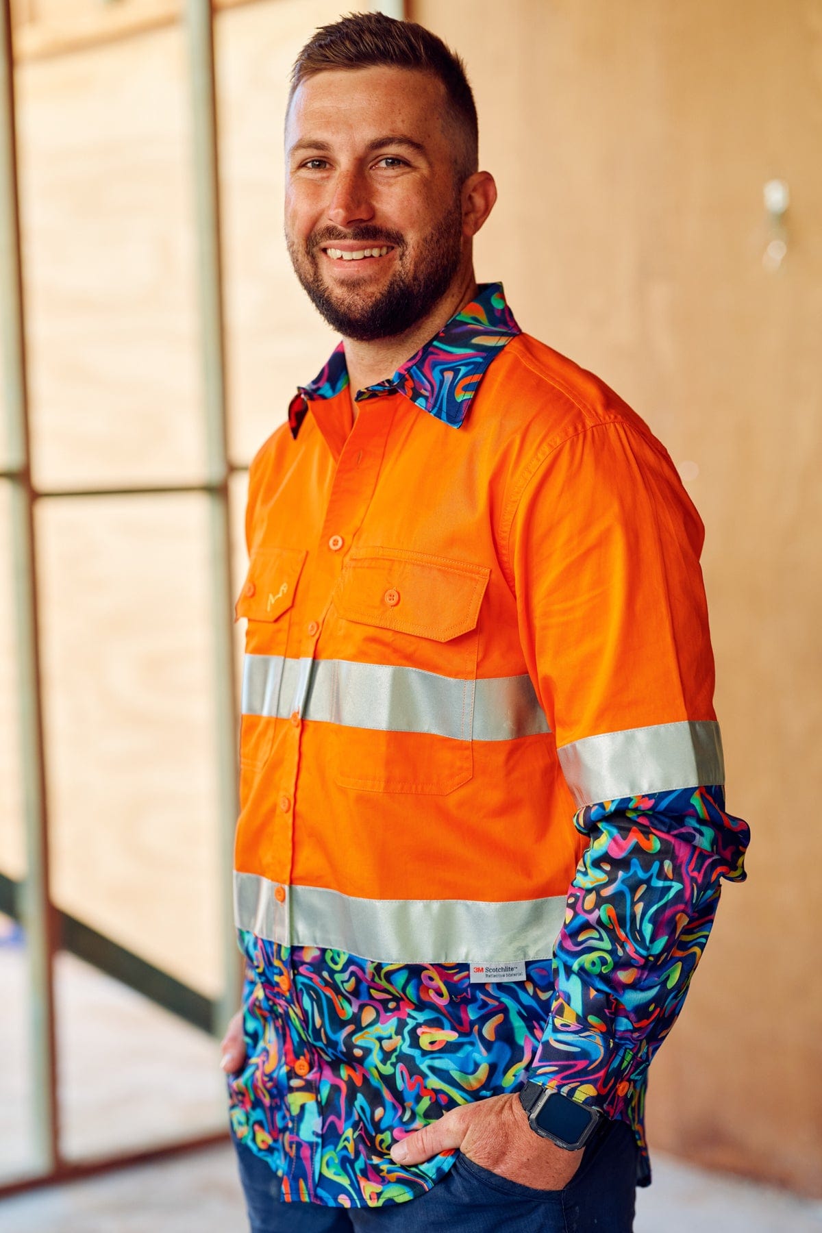 Men's Pearler Orange Day/Night Hi Vis 2.0 Full Button Work Shirt - Image 3