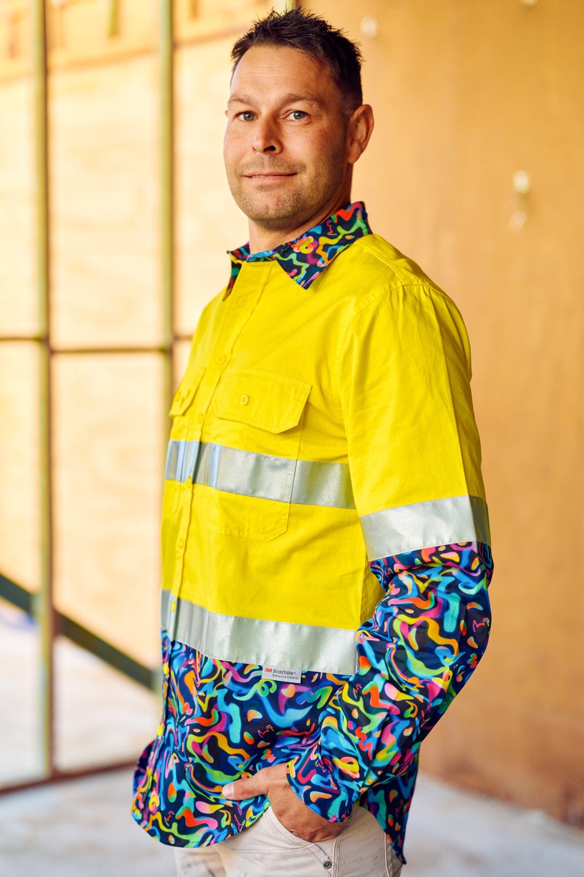 Men's Pearler Yellow Day/Night Hi Vis 2.0 Full Button Work Shirt - Image 3