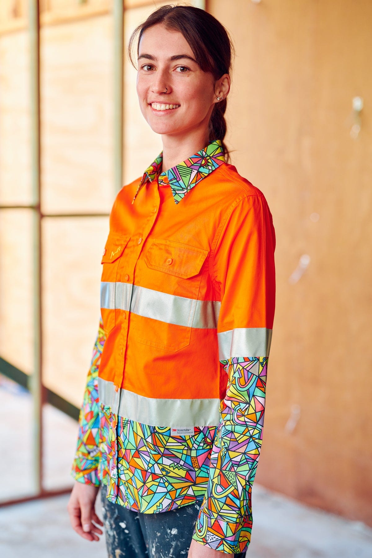 Women's Bonza Orange Day/Night Hi Vis 2.0 Full Button Work Shirt - Image 3