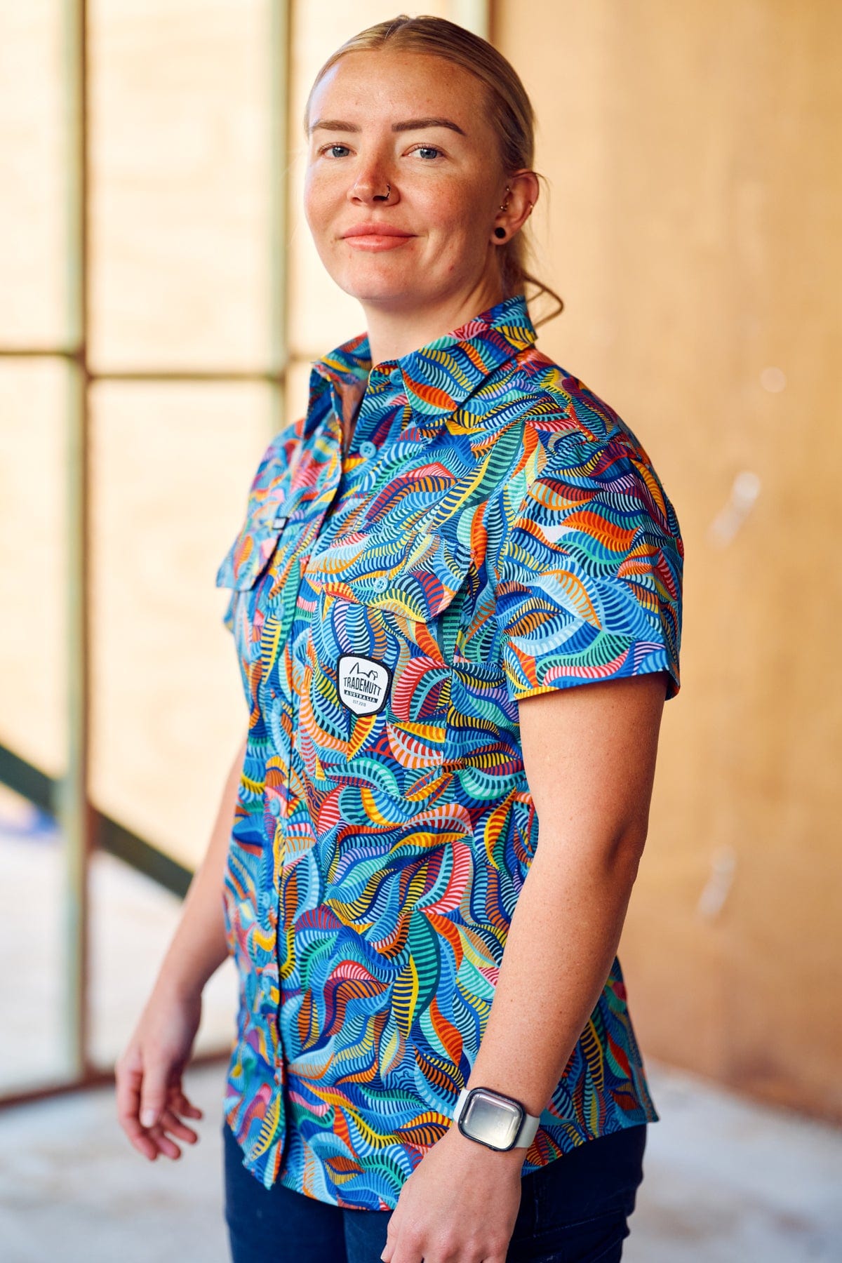 Women's Snazzy Full Button Short Sleeve Work Shirt - Image 3